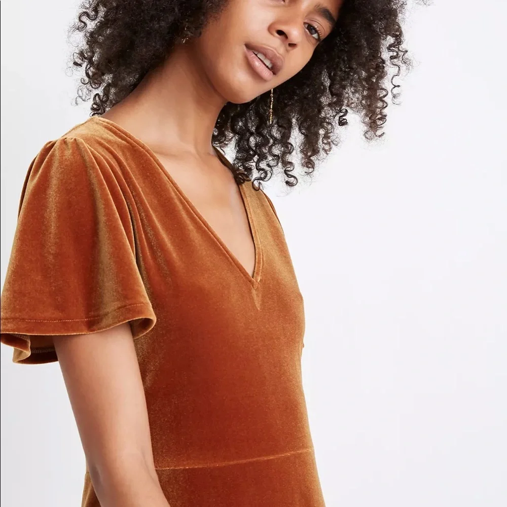SOLD Madewell Velvet V-neck Flutter Sleeve Dress - Picture 3 of 13
